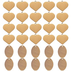 Antique Bronze 30Pcs 2 Style Brass Pendants, Stamping Blank Tag, Long-Lasting Plated, Heart & Oval, Antique Bronze, 18~22x14~20x0.8~1mm, Hole: 1.2~1.6mm