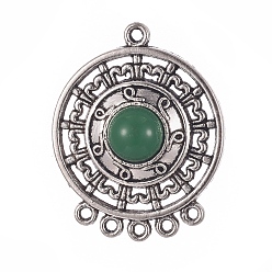 Green Alloy Resin Chandelier Component Links, Flat Found, Antique Silver, Green, 39x31x7.5mm, Hole: 2mm