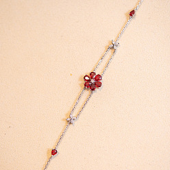 Серебро Цветок 925 браслеты из стерлингового серебра с микропаве из кубических цирконий, браслеты-цепочки для женщин, серебряные, 5-7/8 дюйм (15 см)