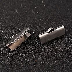 Stainless Steel Color 304 Stainless Steel Ribbon Crimp Ends, Stainless Steel Color, 10x20mm, Hole: 3x1.5mm