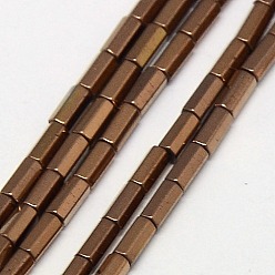 Copper Plated Electroplate Non-magnetic Synthetic Hematite Beads Strands, Hexagon, Grade A, Copper Plated, 4x2mm, Hole: 1mm, about 100pcs/strand, 16 inch