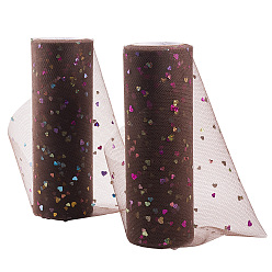 Коричневый Сетчатые ленты с блестками и пайетками в форме сердца, тюль ткань, Тюль-рулонная ткань для юбки, кофе, 6 дюйм (15 см), о 10yards / рулон (9.144 м / рулон)