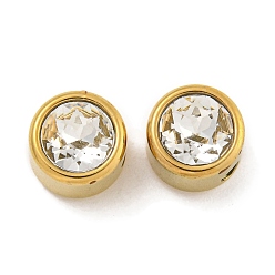 Прозрачный Ионное покрытие (ip) 304 нержавеющая сталь с k9 стеклянными бусинами со стразами, плоско-круглые, золотые, прозрачные, 8x6.5 мм, отверстие : 1.8 мм