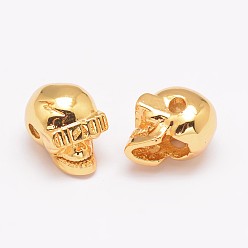 Золотой Латунные бусины, без кадмия, без никеля и без свинца, череп, золотые, 12x8.5x9 мм, отверстие : 2 мм