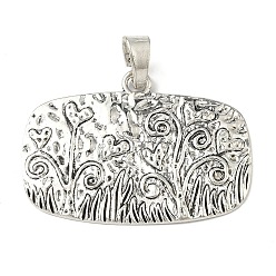 Античное Серебро Тибетский сплав стиля большие кулоны, прямоугольник с цветочными подвесками, античное серебро, 47x66x2 мм, отверстие : 5x12 мм