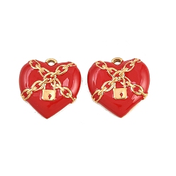 Красный 304 нержавеющей стальной эмали подвески, подвески в виде сердца с замком, ионное покрытие (ip), реальный 18 k позолоченный, красные, 19.5x20x3 мм, отверстие : 2 мм