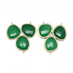 Other Jade Natural Dyed Jade Chandelier Component Links, 3 Loop Connectors, with Brass Findings, Faceted, Golden, 38~38.5x35x4mm, Hole: 1.2mm