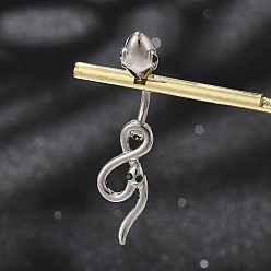 Изумруд Сплав горный хрусталь змея изогнутая штанга кольца для живота, с 304 штифтов из нержавеющей стали, платины и нержавеющая сталь цвет, изумруд, 51.5 мм, штифты : 1.6 мм