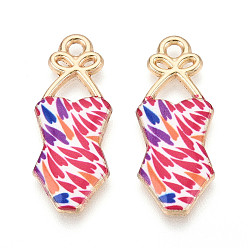 Светло-Вишневый Подвески из эмали и сплава, стойки покрытие, очарование бикини, золотой свет, светло-вишневый, 30x11.9x2.1~2.8 мм, отверстие : 2 мм
