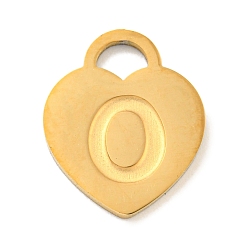 Letter O Ионное покрытие (ip) 304 подвески из нержавеющей стали, лазерная резка, сердце с подвеской в виде буквы, золотые, Письмо O, 15x12x1 мм, отверстие : 3x3.5 мм
