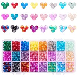 Mixed Color Crackle Glass Beads Strands, High Luster, with Two Tone, Round, Mixed Color, 8x7~7.5mm, Hole: 1.5mm, 24color, 34pcs/color