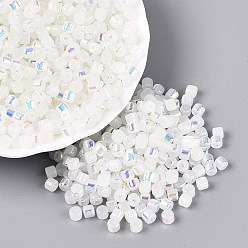 WhiteSmoke FGB Imitation Jade Colours Glass Seed Beads, Rainbow Plated, Round Hole, Barrel, WhiteSmoke, 4x3.5mm, Hole: 0.9~1mm, about 3750pcs/pound