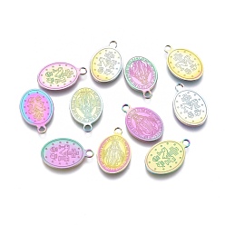 Rainbow Color Ионное покрытие (ip) 304 брелоки из нержавеющей стали, лазерная резка, овальные, чудодейственная медаль, Радуга цветов, 13.5x8.5x0.6 мм, отверстие : 1.5 мм