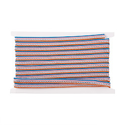 Deep Sky Blue Polyester Yarn Ribbon, with Iron Curb Chain, Flat, Deep Sky Blue, 3/8 inch(9.5mm), 5yard/card