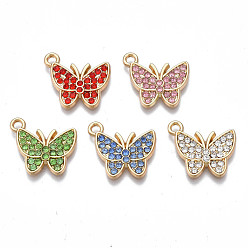 (52) Непрозрачная лаванда Подвески из сплава , со стразами, без кадмия, без никеля и без свинца, бабочки прелести, золотой свет, разноцветные, 15x17x2.5 мм, отверстие : 1.6 мм