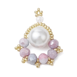 Сливовый Подвески из стеклянных бусин в виде отпечатков лап, с перламутровыми стеклянными бусинами и гальваническими стеклянными бусинами, граненые, слива, 33.5x26.5x12 мм, отверстие : 1.8 мм