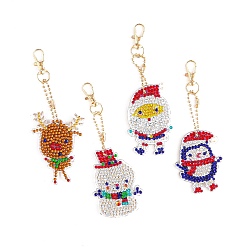 Mixed Shapes Christmas Theme DIY Diamond Painting Keychain Kit, Including Acrylic Board, Keychain Clasp, Bead Chain, Resin Rhinestones Bag, Diamond Sticky Pen, Tray Plate and Glue Clay, Mixed Shapes, 70mm, 4pcs/set