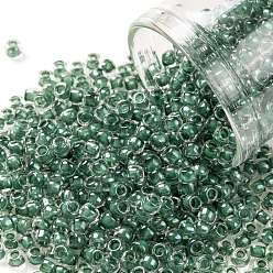 (1070) Subtle Hunter Green Lined Crystal Luster Toho 8/0 runde Perlen, japanische Rocailles, (1070) subtiler, mit Jägergrün ausgekleideter Kristallglanz, 3 mm, Bohrung: 1 mm, über 222pcs / Flasche, 10 g / Flasche