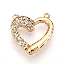 Настоящее золото 18K Латунные микро проложить кубического циркония прелести, сердце, реальный 18 k позолоченный, 15x14x3 мм, отверстие : 0.9 мм