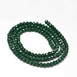 Dark Green Faceted Rondelle Glass Beads Strands, Dark Green, 4x3mm, Hole: 1mm, about 127~135pcs/strand, 17.8 inch