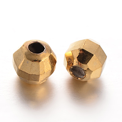 Golden Faceted Round Brass Spacer Beads, Golden, 5mm, Hole: 2mm