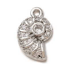 Platinum Brass Rhinestone Pendants, Conch Shape Charms, Platinum, 14x9x3mm, Hole: 1.2mm