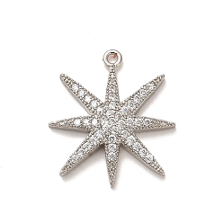 Платина Покрытие стойки латунь микропаве прозрачные подвески из кубического циркония, долговечный, без свинца и без кадмия, звезды прелести, платина, 22x19.5x3 мм, отверстие : 1.2 мм
