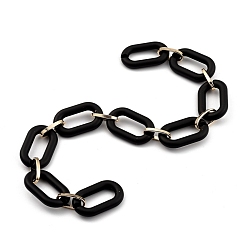 Schwarz Handgefertigte Acrylkabelketten, mit Aluminiumgliedern, für Schmuck machen, ellipsenförmige, Licht Gold, Schwarz, Links: 27x16.5x4 mm und 15x7.5x2 mm, 39.37 Zoll(1m)Strang