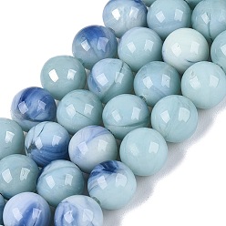 Hellblau Stränge aus Imitations-Glasperlen, Runde, hellblau, 7.5~8.5 mm, Bohrung: 0.7~0.8 mm, ca. 42~54 Stk. / Strang, 11.81~15.55 Zoll (30~39.5 cm)