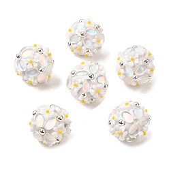Белый Ручной полимерной глины шариков Rhinestone, с бусинами в виде диско-шариков из смолы и АБС-пластика, круглая с цветком, белые, 18 мм, отверстие : 2 мм