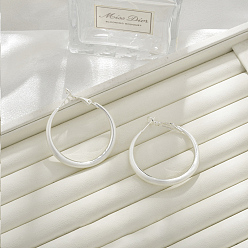 Серебро Латунь обруч серьги для женщин, серебряные, 42.5x4.5 мм