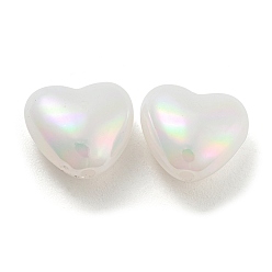 White ABS Plastic Imitation Pearl Bead, Iridescence, Heart, White, 11x12x6.5mm, Hole: 1.5mm