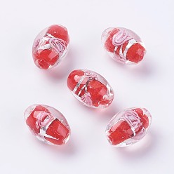 Красный Бусины ручной работы бусины серебряной фольгой, со цветком внутри , рис, красные, 16~17x11 мм, отверстие : 1.5 мм