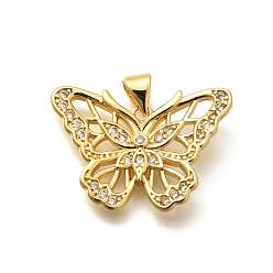 Прозрачный Реечное покрытие латунь микропаве кубический цирконий эмаль подвески, долговечный, без свинца и без кадмия, бабочки прелести, прозрачные, 18.5x26.5x3.5 мм, отверстие : 5x3 мм