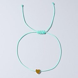 Небесно-голубой Браслеты из латунных бус в форме сердца, регулируемые браслеты из волоконного шнура для пар друзей, голубой, внутренний диаметр: 11 дюйм (28 см)