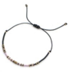 Pink Браслеты из плетеного бисера, украшенные стеклянными и латунными бусинами., Регулируемые браслеты из волоконного шнура с бусинами для женщин, колонка, розовые, регулируемый