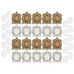 Антично-бронзовый и Антично-серебристый Набор для самостоятельного изготовления прямоугольного кулона, в том числе подвеска в тибетском стиле с подвеской в виде кабошона, Кабошоны из стекла, античная бронза и старинное серебро, 40 шт / коробка