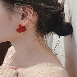 Красный Серьги-гвоздики в форме сердца из смолы для женщин, с 925 штырями стерлингового серебра, красные, 18x30x1.5 мм