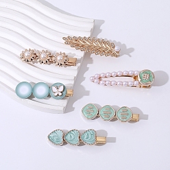 Золотой 6шт. заколки для волос из сплава кожи аллигатора, Эмаль стиле, с имитацией жемчужина бисера, аксессуары для волос для женщин и девочек, золотые, Размер упаковки: 100x100x100 mm