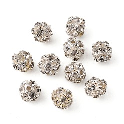 Прозрачный Латунные бусины со стразами , класс А, круглые, серебряный цвет гальваническим, прозрачные, Размер : диаметром около 6 мм , отверстие : 1 мм