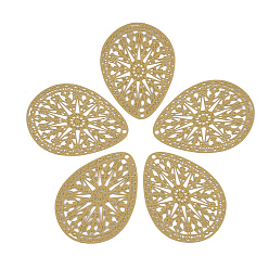 (932FM) Темно-синий аква-матовый с подкладкой 430 из нержавеющей стали филигранные подвески, окрашеные, гравированные металлические украшения, слеза, темно-золотистые, 39x28x0.5 мм, отверстие : 1.5 мм