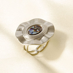 Нержавеющая Сталь Цвет 304 Открытые кольца-манжеты из нержавеющей стали с натуральными ракушками для женщин, овальные, цвет нержавеющей стали, 23 мм, внутренний диаметр: 17 мм