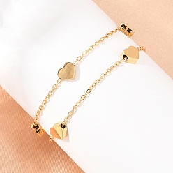 Doré  304 Bracelets double couche en acier inoxydable à maillons en forme de cœur, bracelets chaîne câblée pour femmes, placage ionique (ip), plaqué longue durée, or, 5.91 pouce (15 cm)