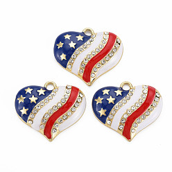 Light Gold Стойки обшивки сплава эмали подвески, с кристально горный хрусталь, золотой свет, без кадмия, без никеля и без свинца, сердце, золотой свет, 25x29x5.5 мм, отверстие : 2.5 мм