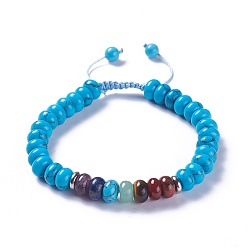 Синтетическая Бирюза Регулируемые нейлоновые шнур плетеный браслеты из бисера, с синтетическими бирюзовых бусин и выводы сплавов, 2-1/8 дюйм ~ 2-3/4 дюйм (5.3~7.1 см)
