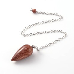 Камень с Пылевым Золотом Каплевидные маятники из латуни с золотом и золотым камнем цвета слезы, с карабин-лобстерами , 220x3 мм