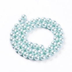 Light Cyan Eco-Friendly  Dyed Glass Pearl Round Bead Strands, Cotton Cord Threaded, Light Cyan, 8mm, Hole: 0.7~1.1mm, about 52pcs/strand, 15 inch
