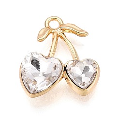 Кристалл Подвески из сплава и страза, вишня, золотые, кристалл, 19x16x5.5~6 мм, отверстие : 1.8 мм