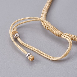 Wheat Nylon Cord Braided Bead Bracelets Making, with Brass Beads, Long-Lasting Plated, Real Platinum Plated, Wheat, 10-1/4 inch~11-5/8 inch(26~29.6cm)