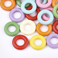 Mixed Color Painted Natural Wooden Linking Rings, Ring, Mixed Color, 24.5x6mm, Hole: 12mm